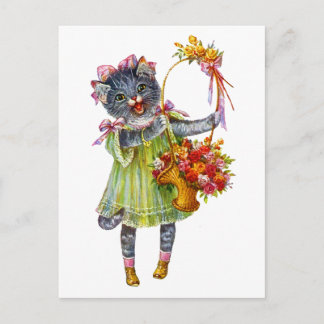Cartão Postal Arthur Theile Kitty Cat com Flower Basket