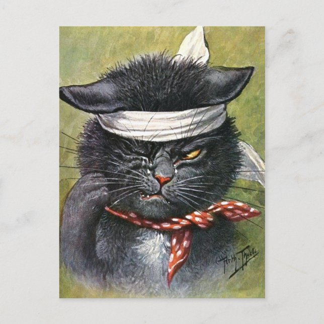 Cartão Postal Arthur Thiele - gato com Toothaches (Frente)