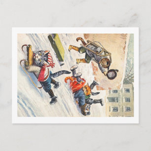 Cartão Postal Arthur Thiele - Gatos Antropomórficos de Bobsledin