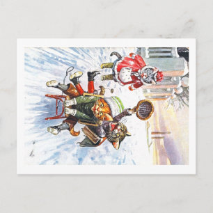 Cartão Postal Arthur Thiele - Gatos indo Descida com neve