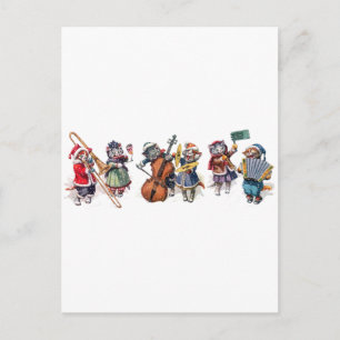 Cartão Postal Arthur Thiele -  Gatos Tocam Orquestra na Neve.