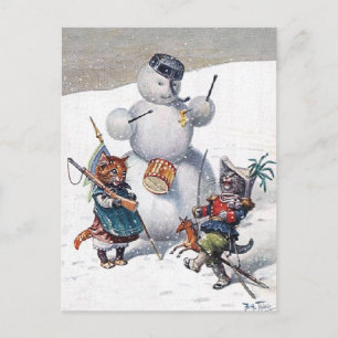 Cartão Postal Arthur Thiele - Kittens e Snowman