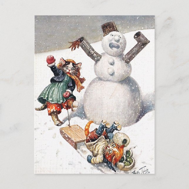 Cartão Postal Arthur Thiele - Os Kittens tropeçam na neve (Frente)