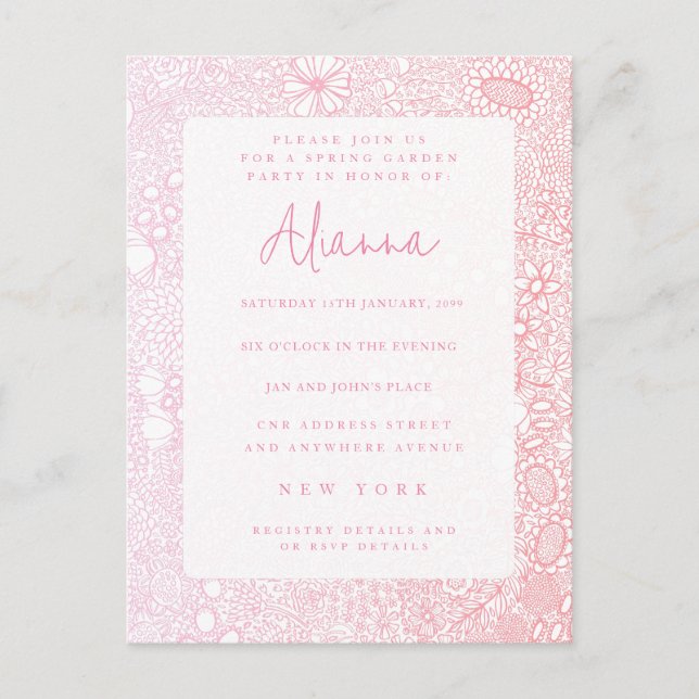 Cartão Postal Artista de Cena de Jardim Rosa Ilustrado (Frente)