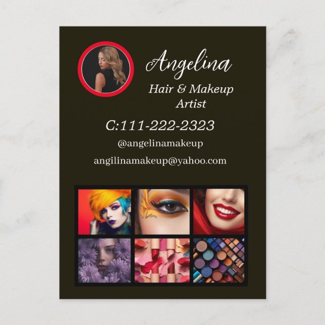 Cartão Postal Artista de maquiagem de foto moderna preta (Frente)