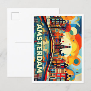 Cartão Postal Artística colorida de Amsterdam City Netherlands