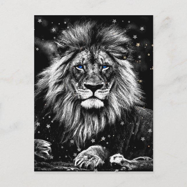 Cartão Postal *~* Artsy AP23 Artístico Celestial SILVER LION (Frente)