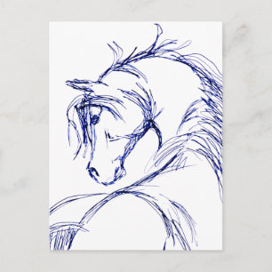 Cartão Postal Artsy Horse Head Sketch