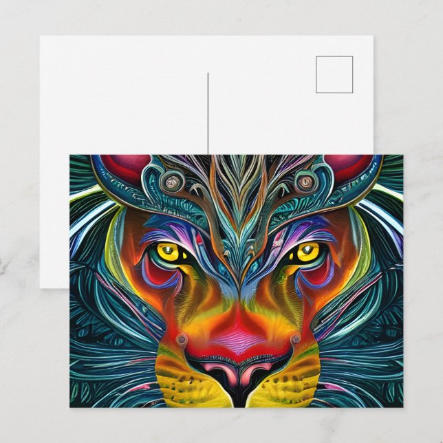 Cartão Postal Artsy Magical Fantasy Lion (Frente/Verso)