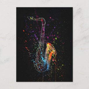 Cartão Postal Artsy Saxofone Splatter e Splash