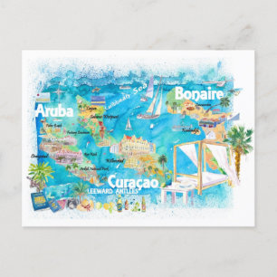 Cartão Postal Aruba Bonaire Curacao Ilhas Ilustradas Viagem