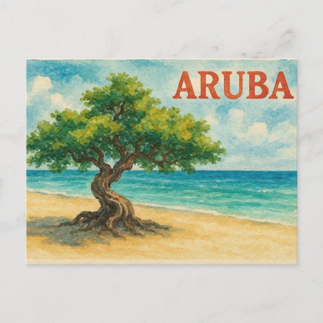 Cartão Postal Aruba Divi Tree Eagle Beach aquarela (Frente)