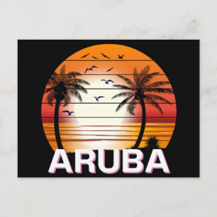 Cartão Postal Aruba Vintage Palm Trees Summer Beach