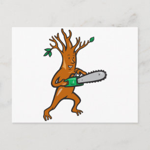 Cartão Postal Árvore Arborista Com Chainsaw