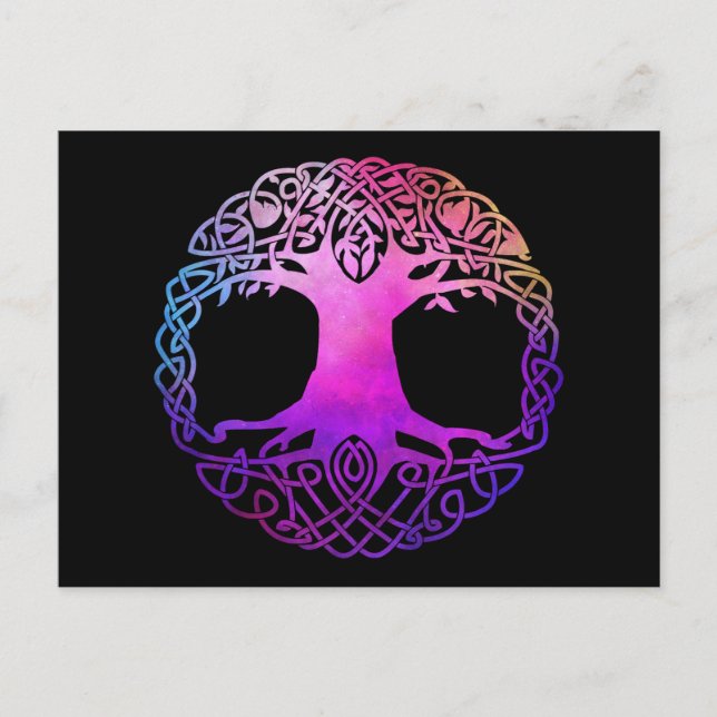 Cartão Postal Árvore Celta Colorida da Vida (Frente)