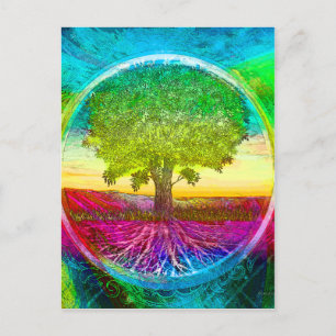 Cartão Postal Árvore Colorida da Vida com as Cores do Arco-íris