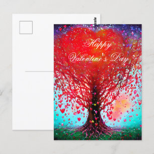 Cartão Postal Árvore com corações caindo no valentine