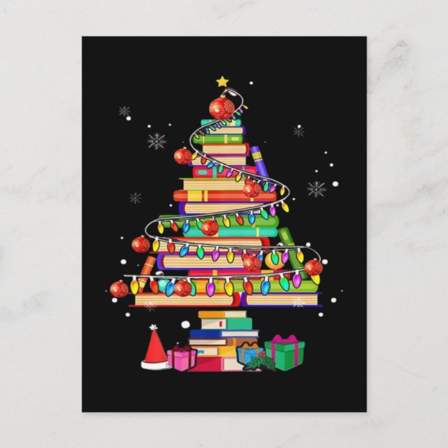 Cartão Postal Árvore da Biblioteca de Natal Feliz (Frente)