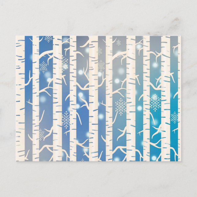 Cartão Postal Árvore de Bétula Rosa e Azul de Feriado com Floco  (Frente)