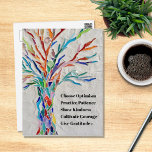 Cartão Postal Árvore de Cotação Motivacional Inspiracional<br><div class="desc">Este cartão-postal decorativo apresenta um mosaico em cores do arco-íris e uma citação inspiradora. Porque nós criamos nosso próprio trabalho de arte você não encontrará essa imagem exata de outros designers. Mosaico original © Michele Davies. Citação original © Michele Davies.</div>