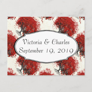 Cartão Postal Árvore de Folhas de Coração Vermelha