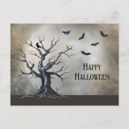 Cartão Postal Árvore de Halloween Spooky com Raven e Bats