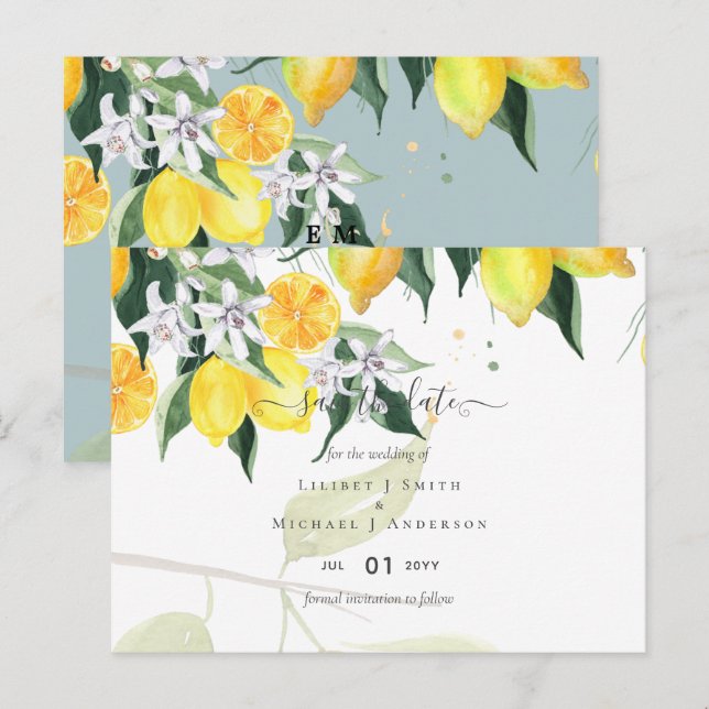 Cartão Postal Árvore de Limão Moderna Casamento Salvar a Data (Frente/Verso)