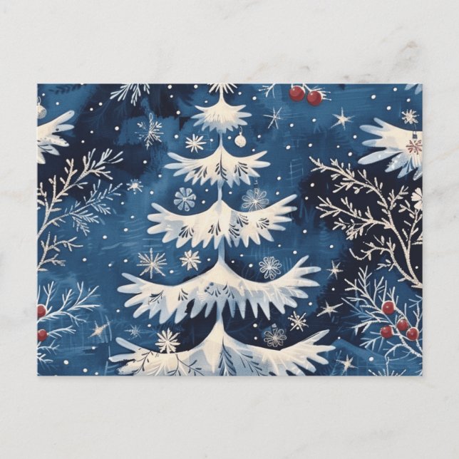 Cartão Postal Árvore de Natal Azul Branco (Frente)