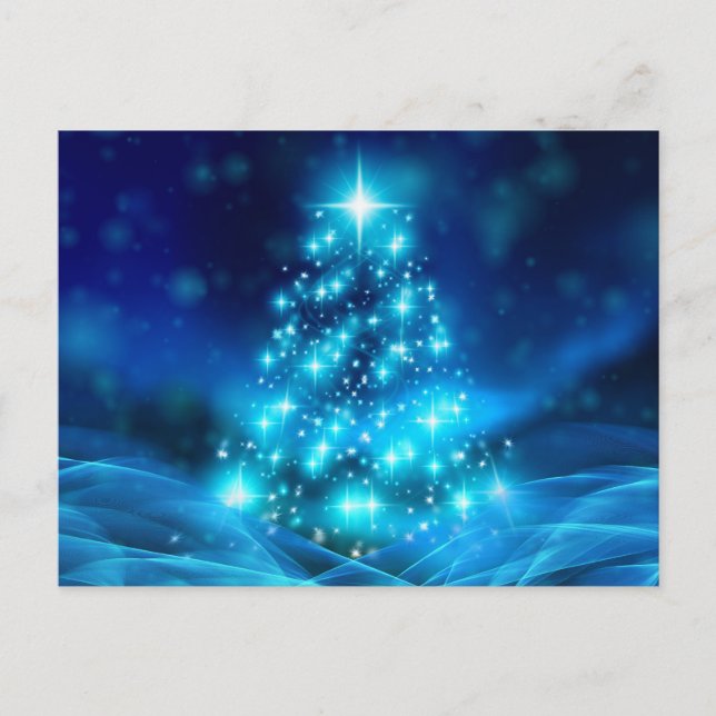 Cartão Postal Árvore de Natal Azul Etéreo (Frente)