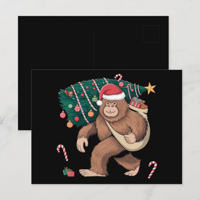Cartão Postal Árvore de Natal Bigfoot Luzes Xmas Sasquatch Lover (Frente/Verso)