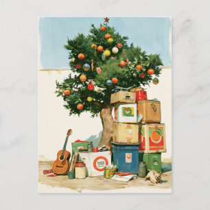 Cartão Postal Árvore de Natal Boêmia e Caixas de Mudança