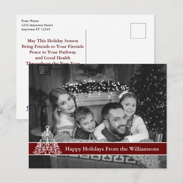 Cartão Postal Árvore de Natal Branca de Foto Preta e Branca (Frente/Verso)