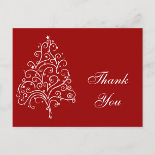 Cartão Postal Árvore de Natal Branca em Vermelho Obrigado