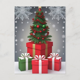 Cartão Postal ❄️ Árvore de Natal Brilhante no Inverno ✨ Férias N