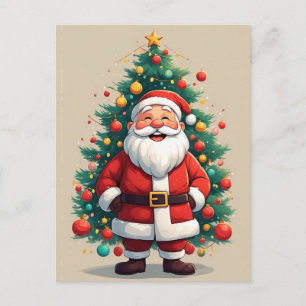 Cartão Postal Árvore de Natal Clássica do Papai Noel Festa de Na