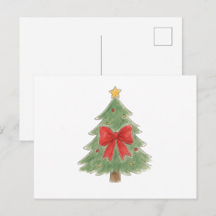Cartão Postal Árvore de Natal com Laço Vermelho e Enfeites Doura