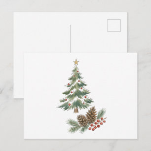 Cartão Postal Árvore de Natal com Pinhas e Frutas Vermelhas