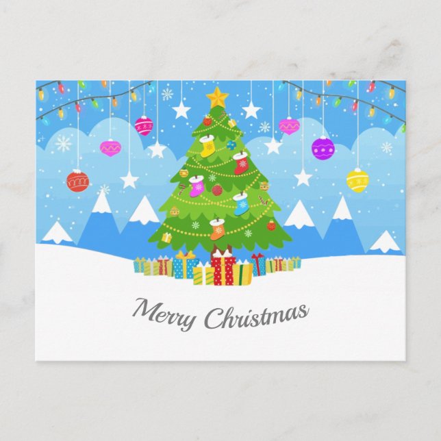 Cartão Postal Árvore de Natal com Star e Presente Feriado (Frente)