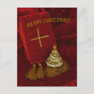 Cartão Postal Árvore de Natal cruz o texto de Natal Merry