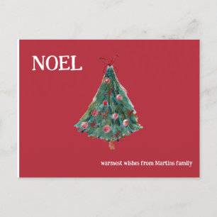 Cartão Postal Árvore de Natal de Aquarela Festiva