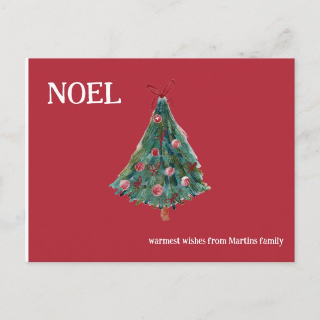 Cartão Postal Árvore de Natal de Aquarela Festiva (Frente)