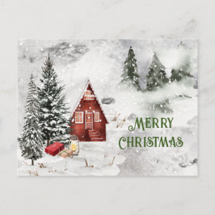 Cartão Postal Árvore de Natal de Cabana Rústica na Montanha de N