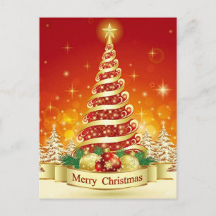 Cartão Postal Árvore de Natal Dourada e Vermelha