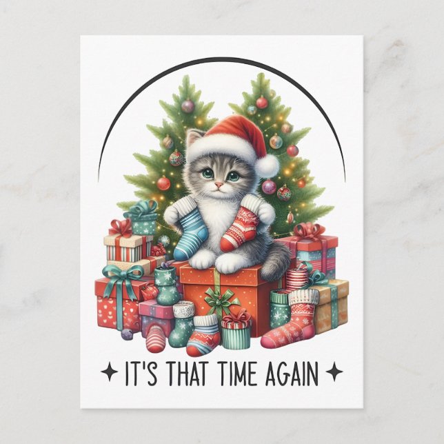 Cartão Postal Árvore de Natal e Gato 2025  (Frente)