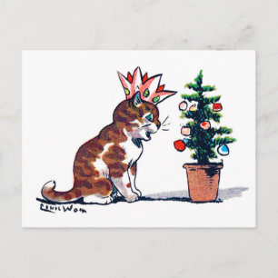 Cartão Postal Árvore de Natal e Kitten, Louis Wain