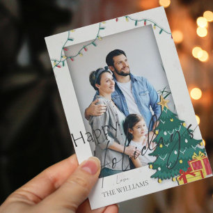 Cartão Postal Árvore de Natal Elegante Foto Felizes Festas