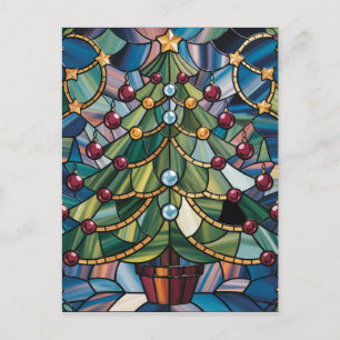 Cartão Postal Árvore de Natal em Vidro Colorido Estilo Tiffany