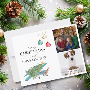 Cartão Postal Árvore de Natal Engraçada no Avião 2 Fotos da Famí