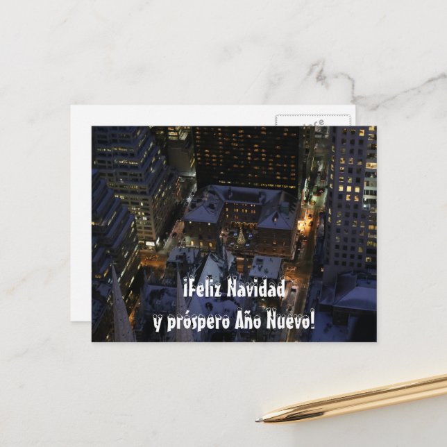 Cartão Postal Árvore de Natal espanhola em Manhattan à noite (Frente/Verso In Situ)