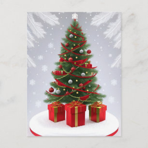 Cartão Postal Árvore de Natal Festiva na Neve de Inverno